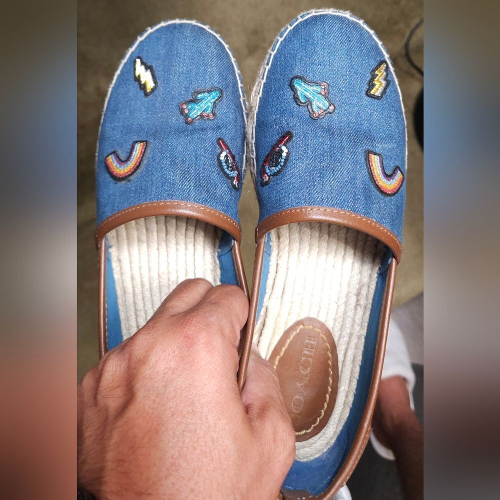 Coach Women’s Espadrille Flats Denim Embroidered Rainbow Rocket Retro Size 6B - Picture 12 of 13